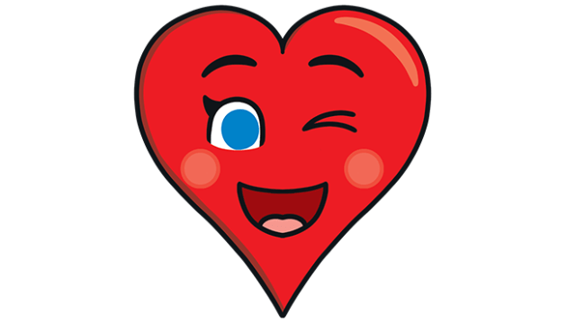 a winking, smiling cartoon heart